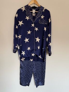 Vintage Women’s Neiman Marcus 100% Silk Starry Night Celestial Blue Pajama Set S